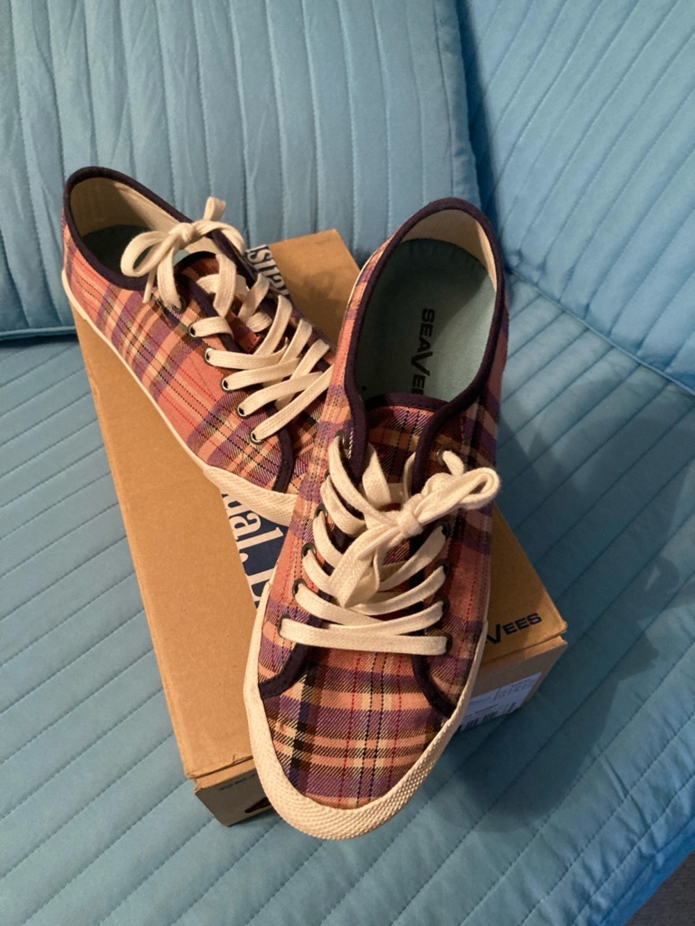 SeaVees Plaid Low-Top Sneakers in Pink, Purple and Cream